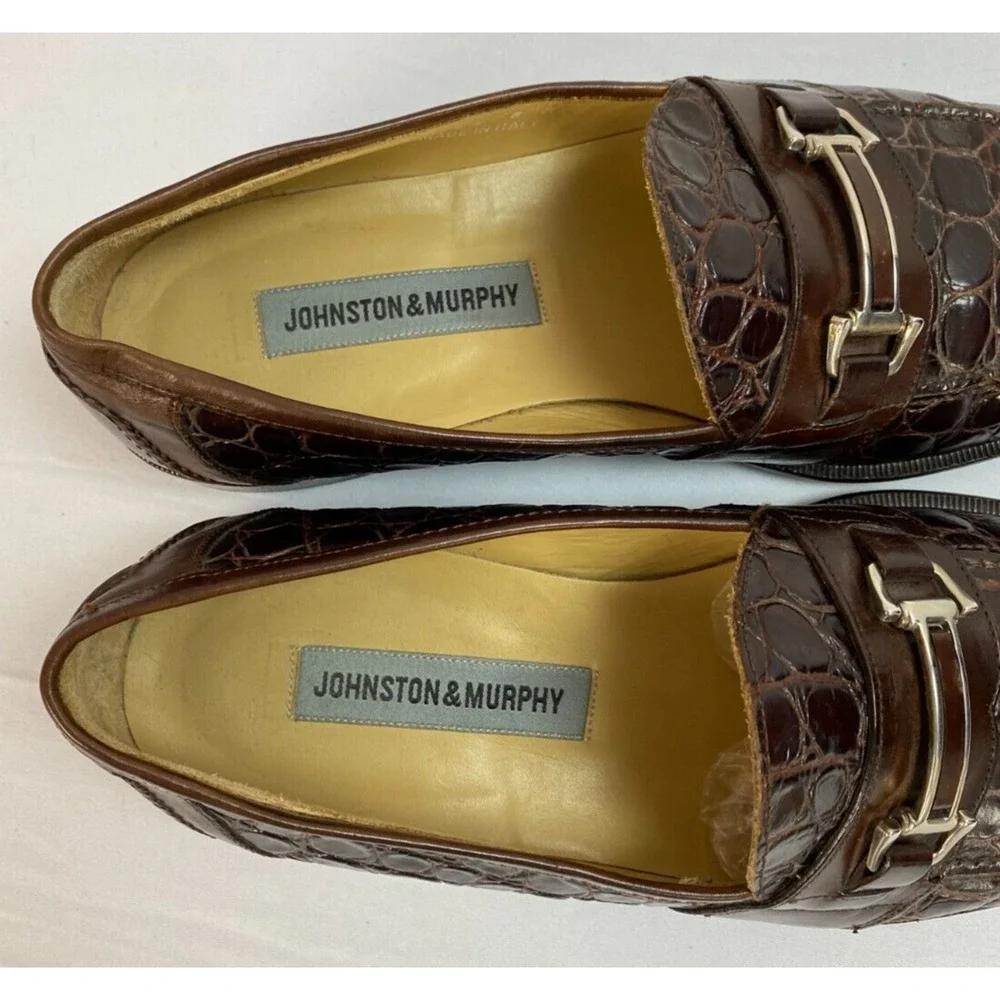 Johnston & Murphy Men’s Brown Crocodile Horsebit Loafers Size 8M